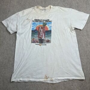 Vintage 1986 Distressed Coca Cola Beach Shirt XL Stedman USA Single Stitch